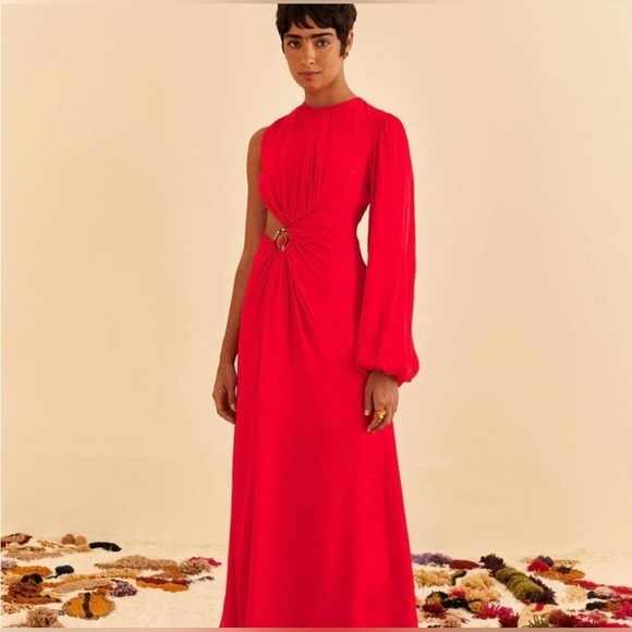 Farm Rio Red One Shoulder Maxi Cutout Dress Resortwear - Picture 1 of 15